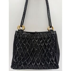 Tianni Black Lattice Patent Shoulder Bag Gold Hardware Braided Straps Medium